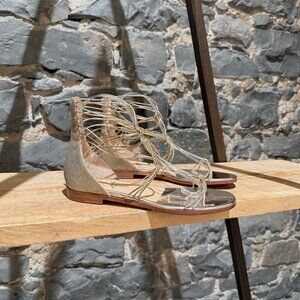 Christian Louboutin Glitter Metallic Gold Blanca Strappy Gladiator Sandals